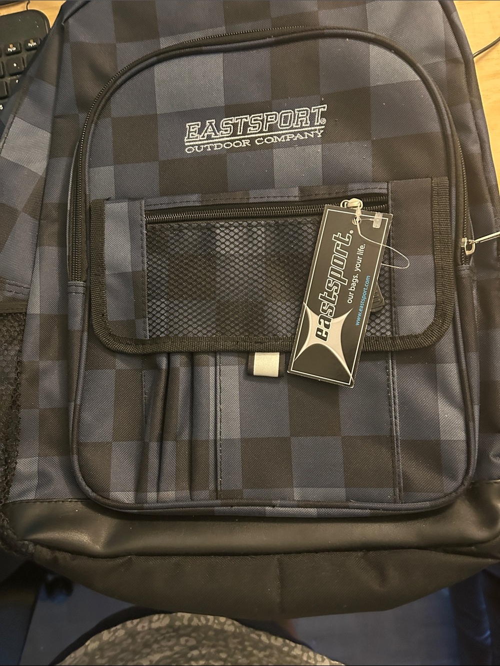Eastsport Plaid Navy Backpack with Front Mesh Pocket